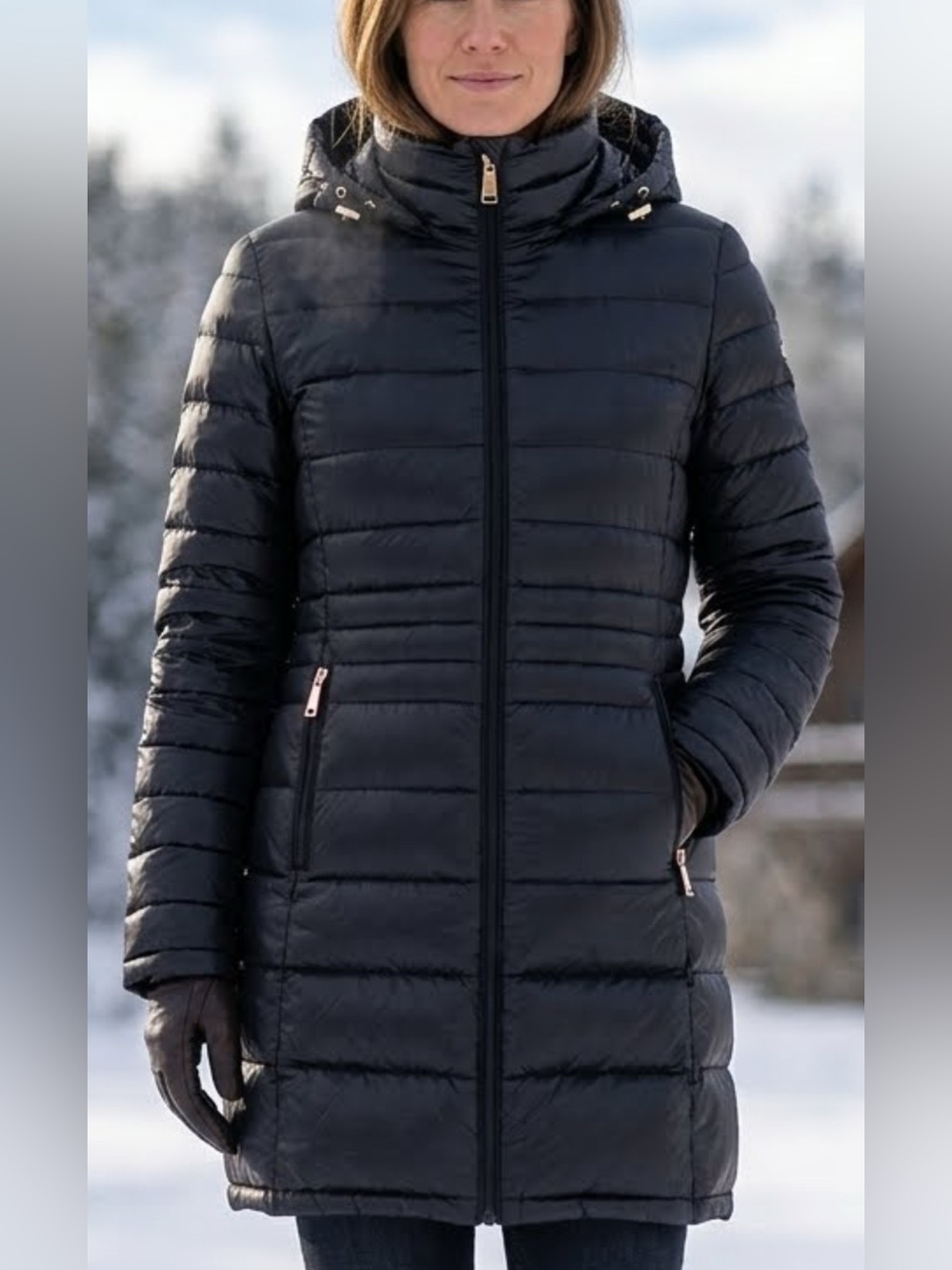 Andrew Marc Puffer Lightweight Coat Zip Up with Hood Premium Duck Down Size S